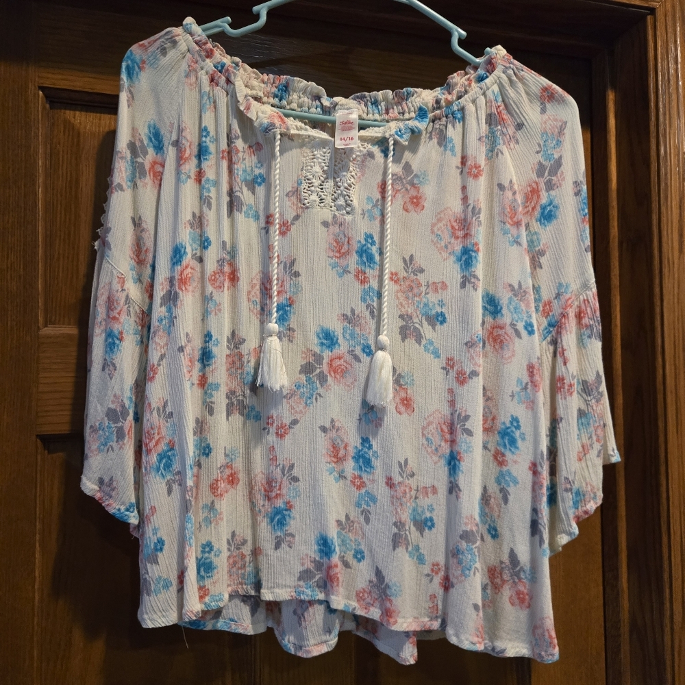 Justice Floral Blouse - Blue and Pink
